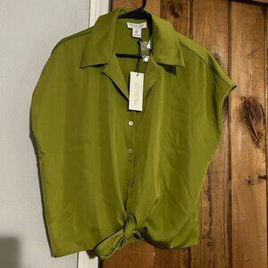 Rachel Zoe Lime Green Silk-Like Button Down Top